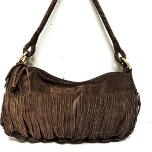 Sondra Roberts rich brown leather/suede fringe shoulder bag
